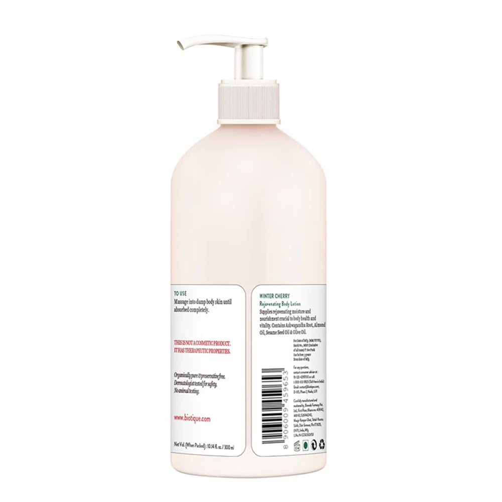 Biotique Winter Cherry Rejuvenating Body Lotion | Moisturizes and Hydrates the Skin | Prevents Ageing, Wrinkles and Dark Spots| 100% Botanical Extracts| Suitable for All Skin Types | 300ml