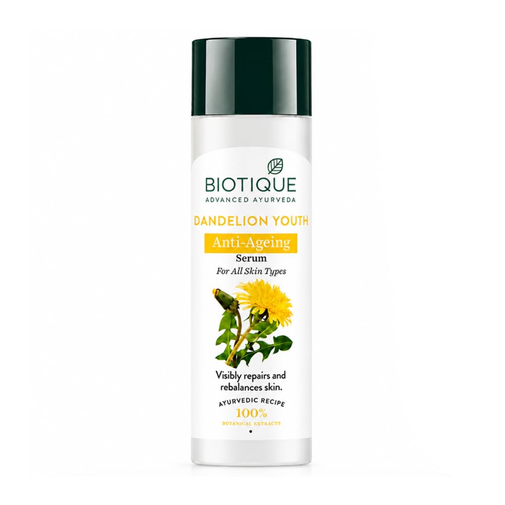 Biotique Dandelion Youth Anti-Ageing Serum| Ayurvedic and Organically Pure| Anti-Ageing Serum for Men & Women| Reduces Fine Lines & Wrinkles |100% Botanical Extracts| All Skin Types | 190ml