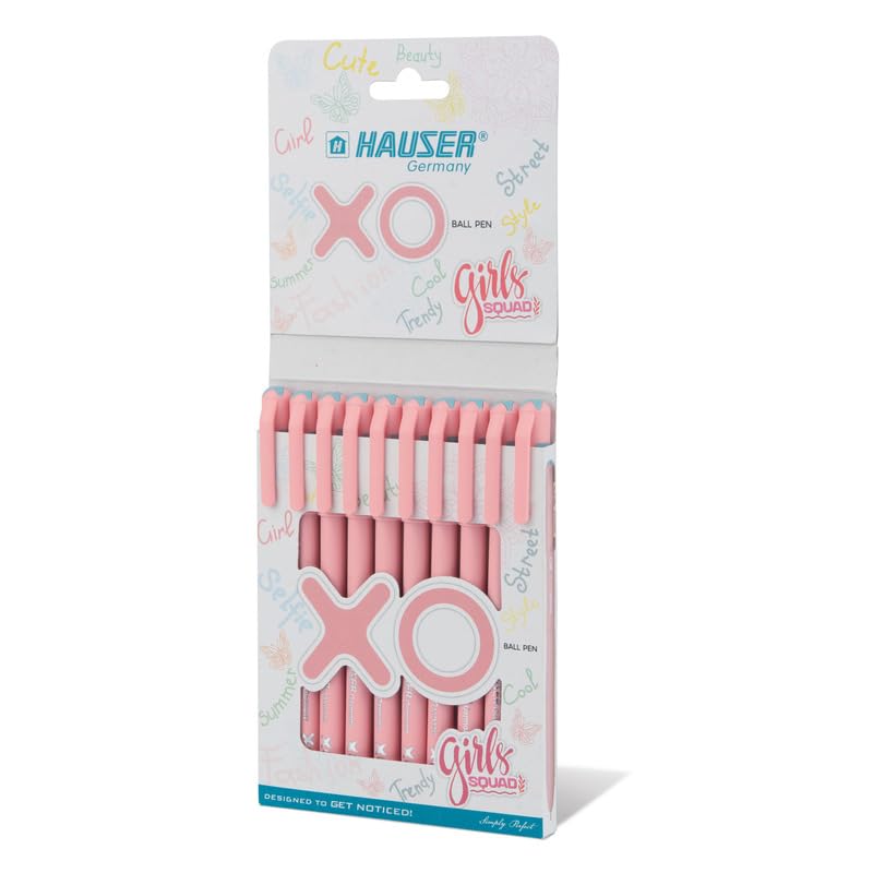Hauser XO Girls Squad Pink Body 0.7mm Ball Pen | Minimalistic Body with Matt Finish Body | Black Ink, Pack of 40 Pens