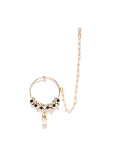 Priyaasi Gold-Plated Stones Studded Round Nath with Pearls Chain