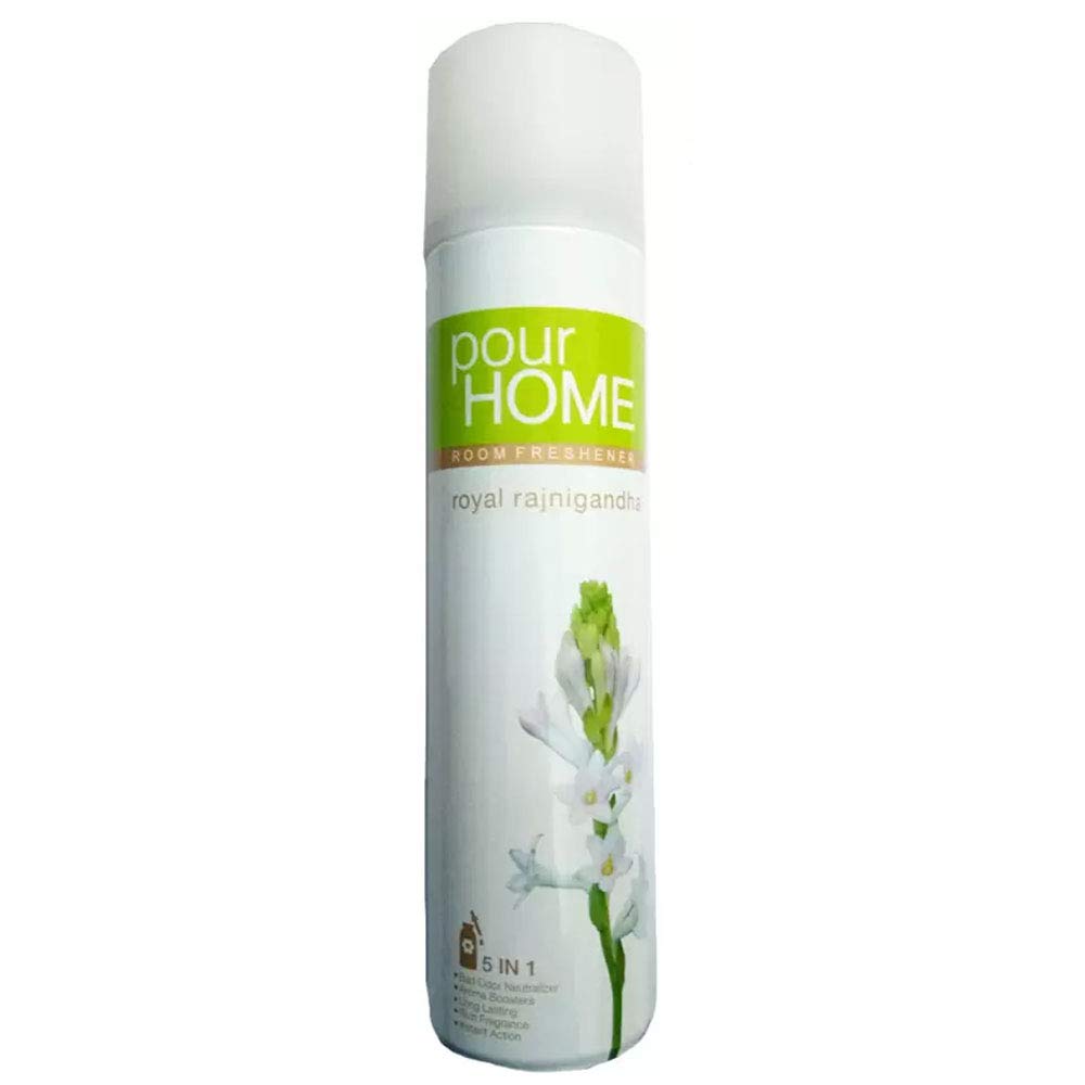 Pour Home: Royal Rajnigandha Room Freshener Spray, 270ml (153gm) - Bad Odor Neutraliser, Aroma Boosters, Long Lasting, Rich French Fragrance, Instant Action. Pack of 1 (270ml)