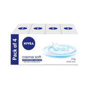 NIVEA Creme Soft Soap with Natural Almond Oil, Moisturizing Beauty Bath Soap & Cream Soap for Hands & Body, Rich Creamy Lather for Soft, Smooth & Healthy Skin, Gentle Daily Cleansing, Pack of 4 x 125 g