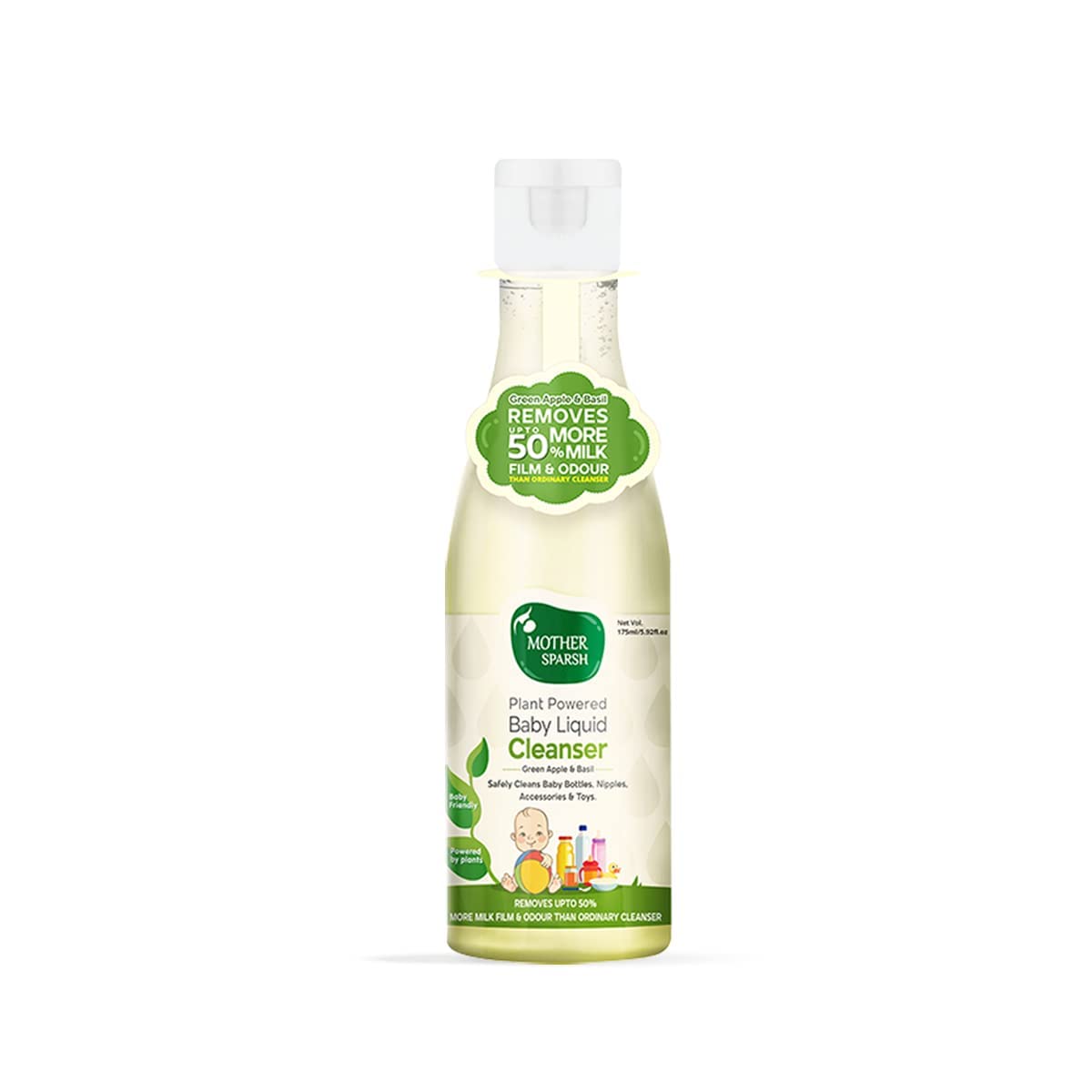 Mother Sparsh Plant Powered Natural Baby Liquid Cleanser with Basil & Green Apple Extract- 500ml & Mother Sparsh Natural Baby Liquid Cleanser 175ml