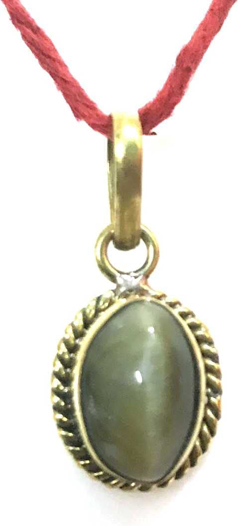 ASTRODIDI Cat's Eye Gemstone Pendant Lehsunia Stone Locket Lab Certified for Men and Women Cat Eye Stone (Color:Green)