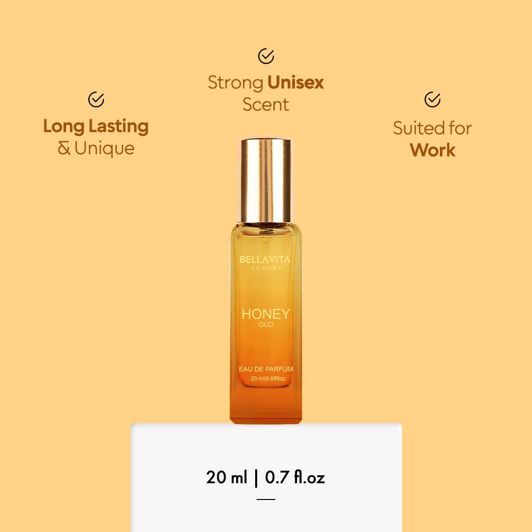 Bella Vita Luxury Honey Oud Unisex Liquid Eau De Parfum With Bergamot, Patchouli, Vanilla Premium, Long Lasting Sweet & Spicy Fragrance, 20ml