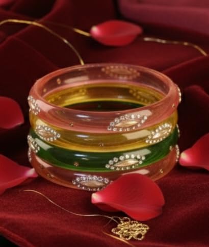 NMII Transparent Glass Bangles Kada Set For Women & Girls with Sparkling Golden Zircon Diamonds & Beads | Latest Girls Bangles Kangan Chudiyan | Daily, Wedding, Party, Office Jewellery