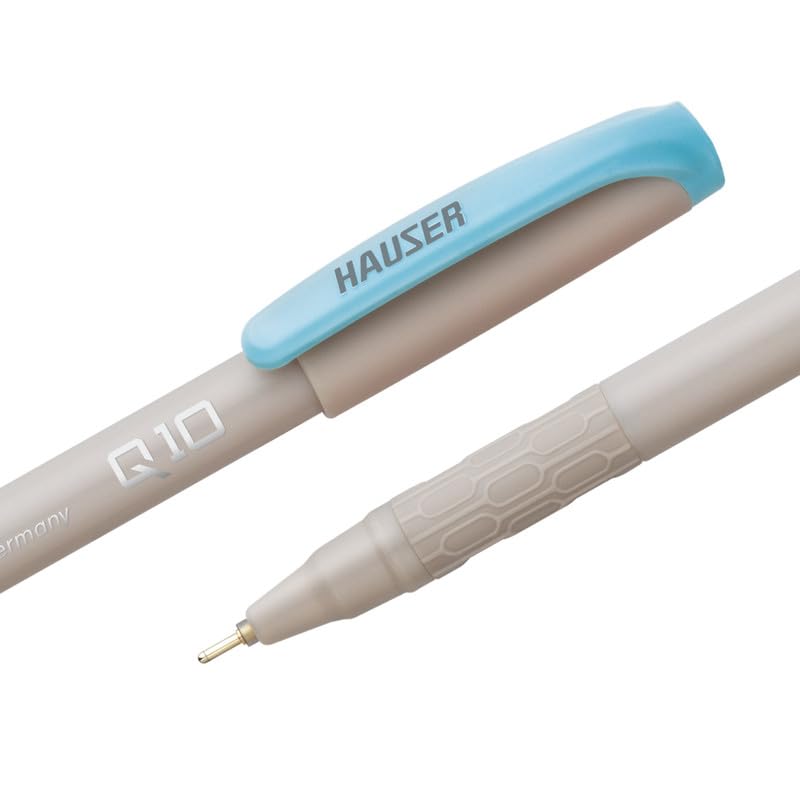 Hauser Q10 Ball Pen Pack | Trendy Durable Plastic Clip | Comfortable Rubber Grip For Smudge Free Writing | Attractive Solid Grey Body | Low-Viscosity Ink | Blue Ink, Set Of 10 x 4 Pack
