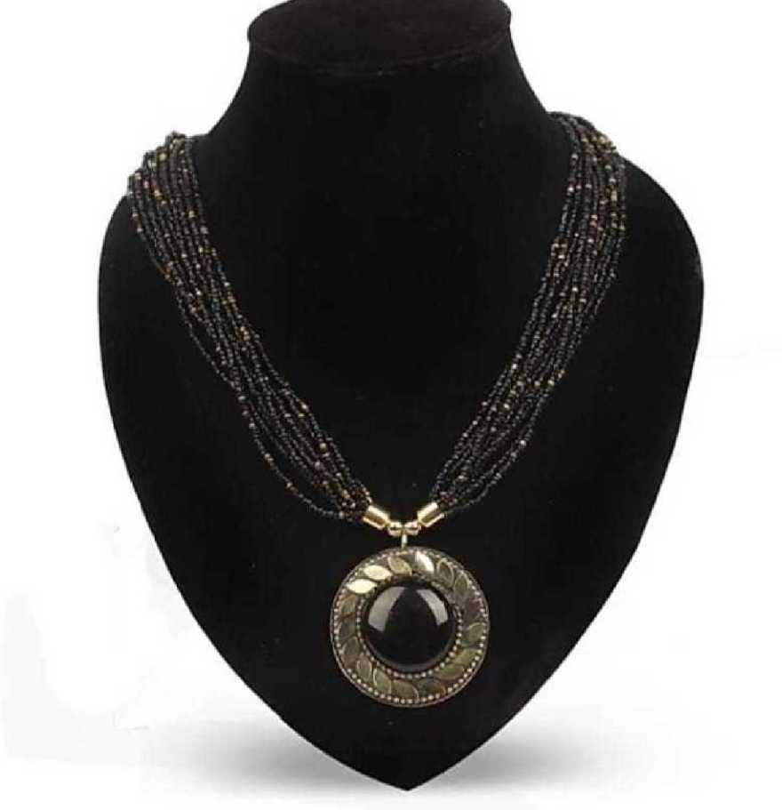 ASTRODIDI Antique Look Black and Gold Colour Designer Tibetan Style Necklace for Women and Girls