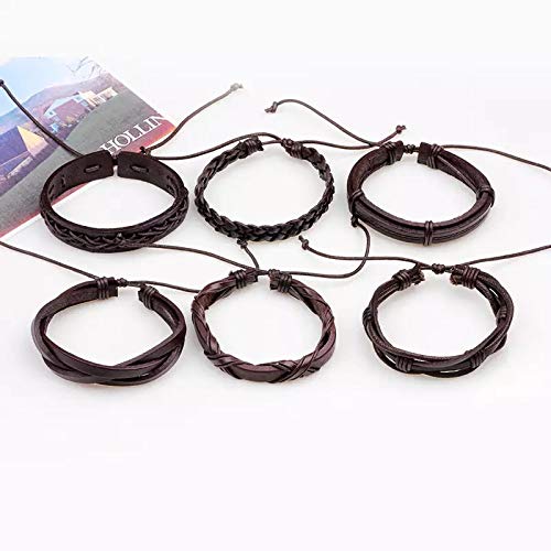 6pcs Latest Collection Genuine Leather Bracelet Wraps Casual Wear Skin Friendly Stylish Bracelets for Men Boys by Shining Diva Fashion