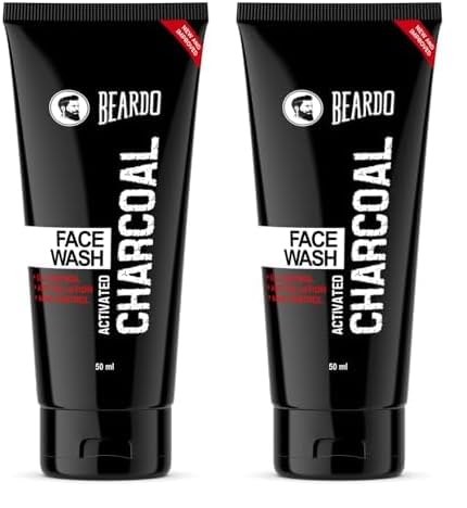Beardo Activated Charcoal Face Wash for men, 50ml | For Deep Pore Cleaning and Removes Dirt | face wash for acne and pimples | face wash for oily skin (Pack of 2)