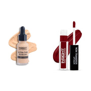 INSIGHT Cosmetics Ultra-Thin Second Skin Long Wear Liquid,Acne Prone Creamnatural Full Coverage Foundation,20Ml(01-Golden Honey)& Non Transfer Lip Color,Matte Finish,4Ml - 03 Divine Wine,Pack Of 1