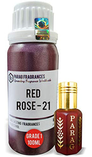 Parag Fragrances Red Rose - 21 Attar 100Ml With Empty Fancy Bottles - Natural, Long Lasting for Clothes and Religious Use (Bhapka Processed)
