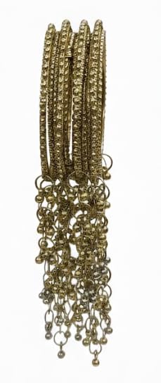 NMII Gold Plated Ghungroo Charm Kada Set for Women & Girls | Antique Traditional Coin & Bead Hanging Kangan | Ethnic Bridal Wedding Jewelry | Festive Parties | Trending Bangles For Gift – Set Of 4