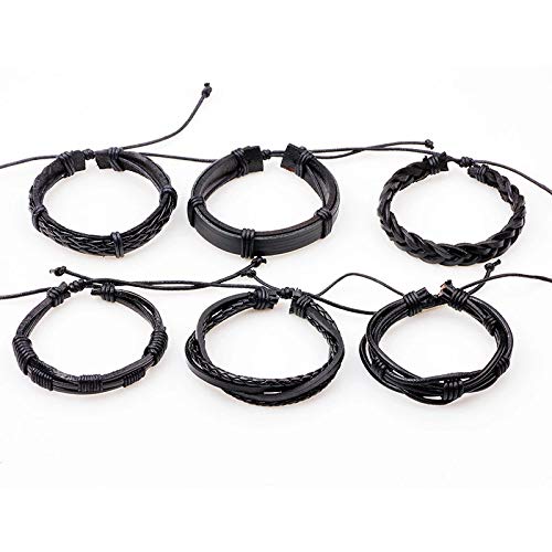 6pcs Latest Collection Genuine Leather Bracelet Wraps Casual Wear Skin Friendly Stylish Bracelets for Men Boys by Shining Diva Fashion