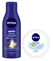 Nivea Oil in Lotion Cocoa Nourish- 200ml + NIVEA Soft Light Moisturiser With Vitamin E- 50ml- Pack Of 2