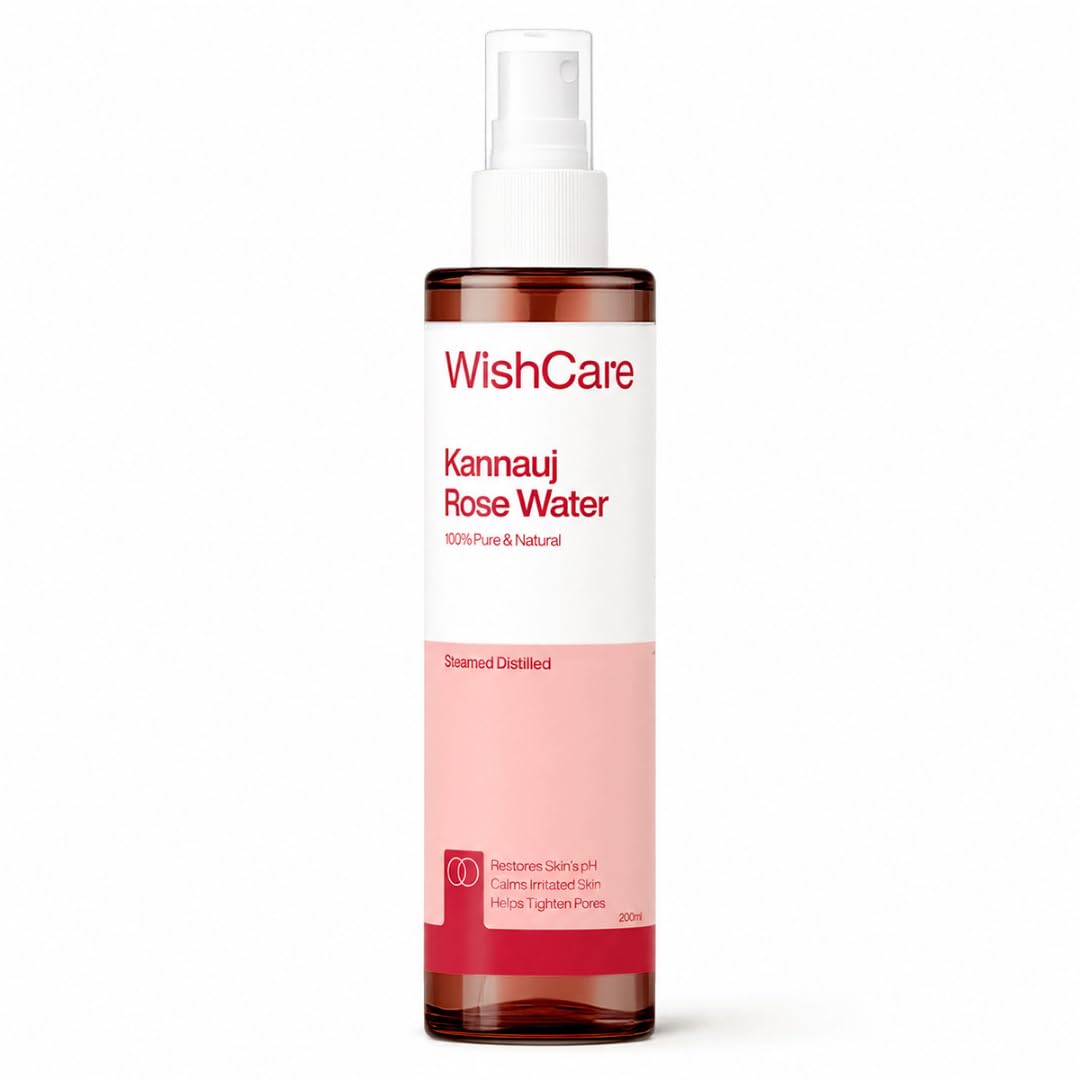 WishCare 100% Pure & Natural Rose Water For Face, Skin & Hair - Rose Water Toner for Glowing Skin - Free from Paraben & Alcohol 200ml