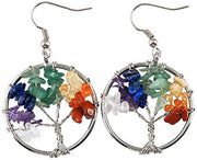 ASTRODIDI Natural 7 Chakra Stones Agate Multicolor Handcrafted Light Weight Round Tree Style Earring Rainbow Tree Reiki Gemstones Agate Hoop Earring