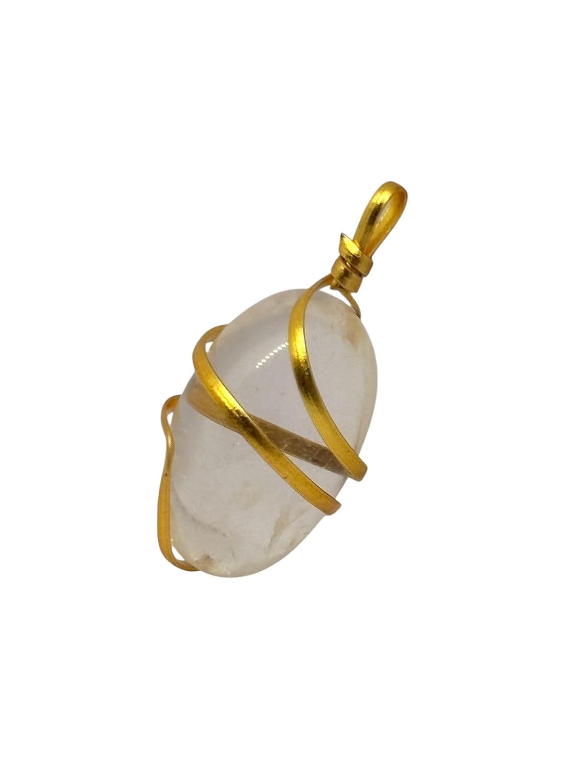 RUDRADIVINE Original Sphatik Pendant (1.5 Inch) – Natural Clear Crystal Quartz with Gold-Plated Wire Wrap | Spiritual Healing Stone Locket for Men & Women (15g)