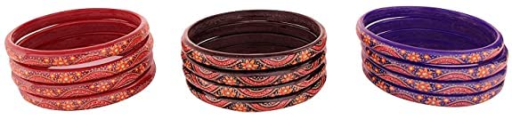 NMII Glass with Flower Pattern Printed Or Attractive with Glossy Finished Kada Set For Women and Girls