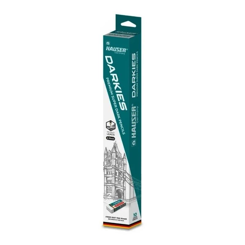 Hauser Darkies Super Dark Graphite Pencils | 2.4 mm Lead | Jumbo Dust Free Eraser | 20 Pencils | Super Dark Lines | Lightweight With Comfortable Grip | 10 Pencils x 2 Box
