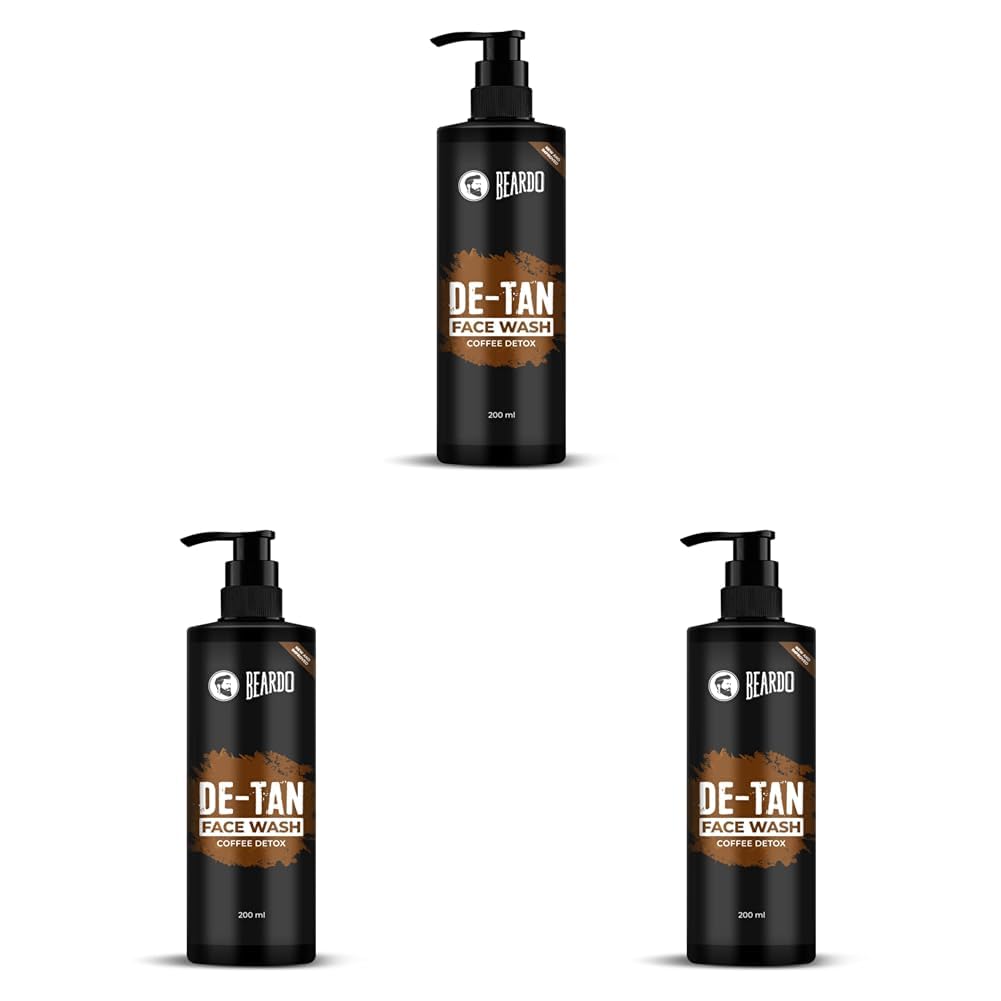 BEARDO DeTan Face Wash for Men, 200ml | Coffee Facewash, Aloe Vera, Vitamin E | Helps to Reduce Tan | Exfoliates & Hydrates for Smooth & Oil Free Skin (Pack of 3)
