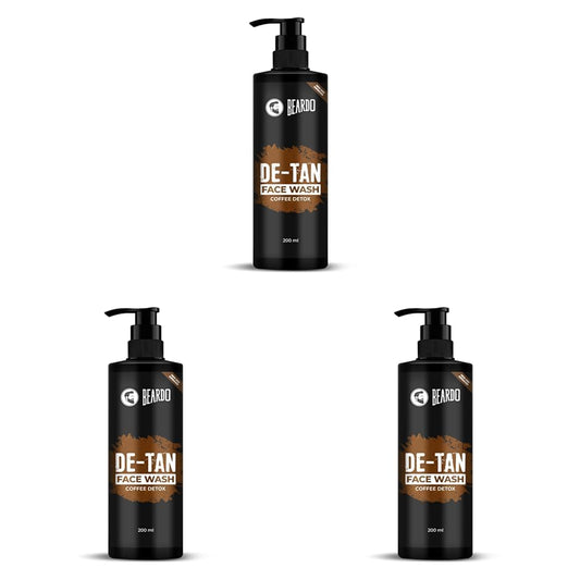 BEARDO DeTan Face Wash for Men, 200ml | Coffee Facewash, Aloe Vera, Vitamin E | Helps to Reduce Tan | Exfoliates & Hydrates for Smooth & Oil Free Skin (Pack of 3)