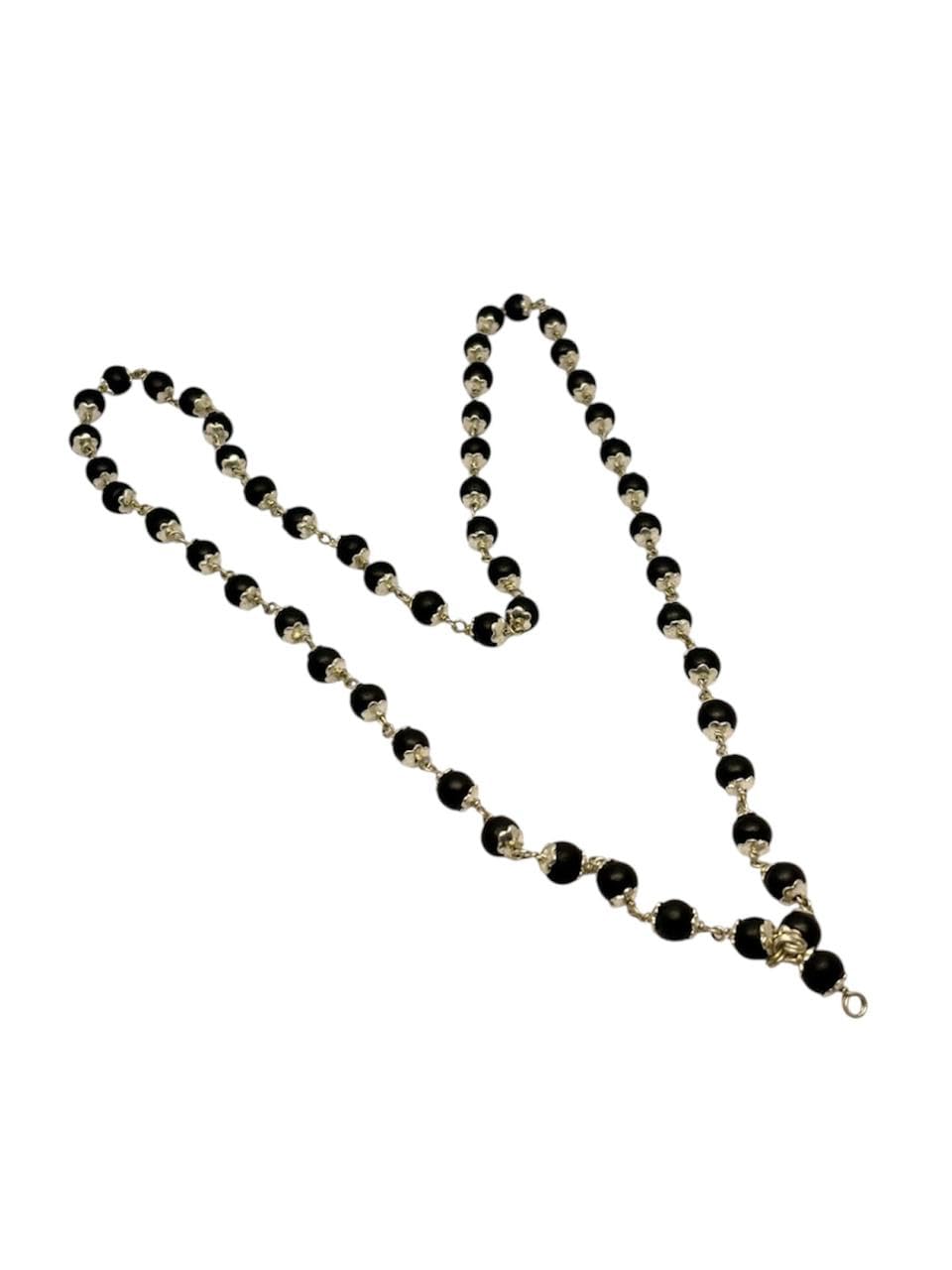 RUDRADIVINE Silver Plated Original Karungali Mala (Natural Ebony Wood Beads) – Spiritual Protection Necklace for Men & Women | Meditation, Puja & Negative Energy Protection