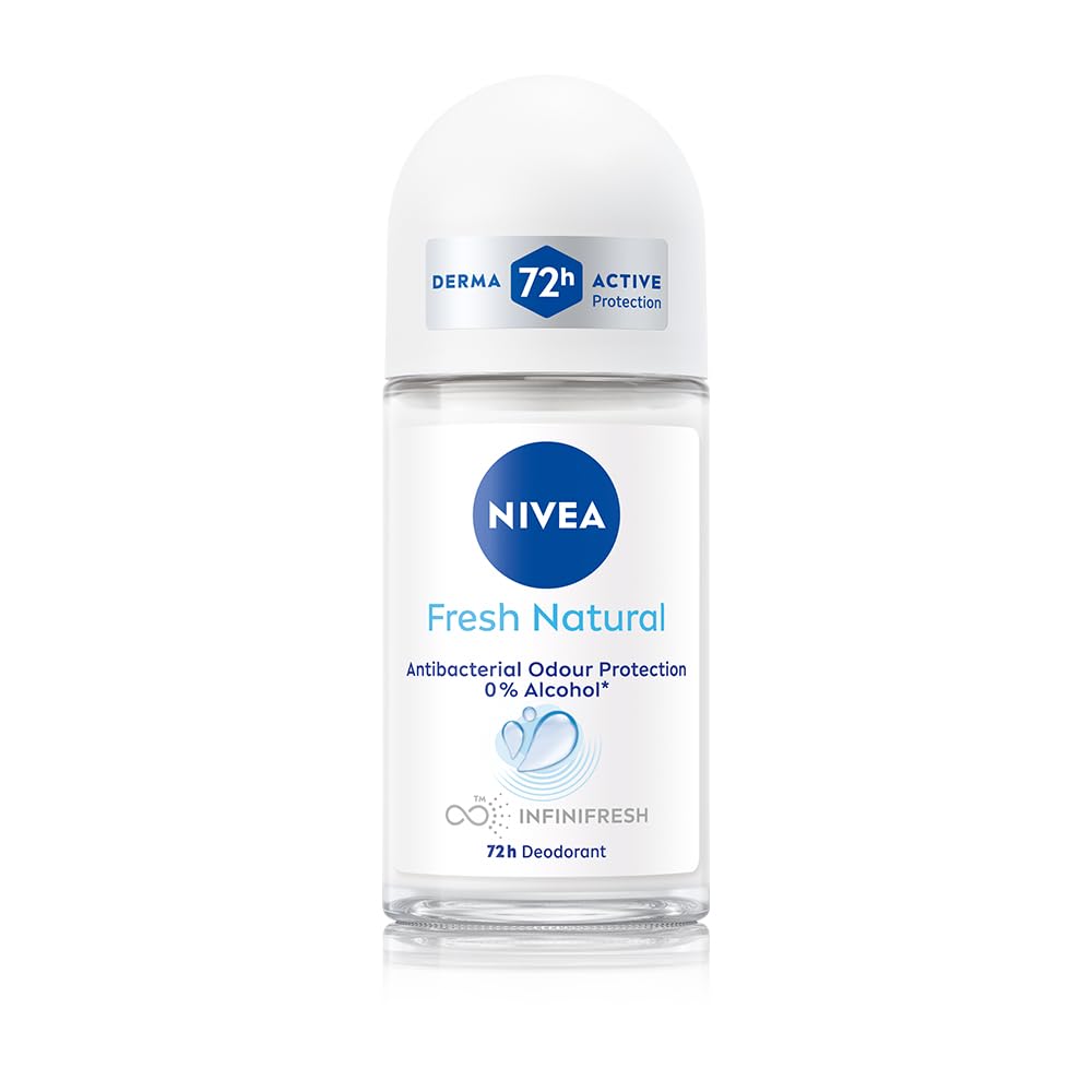 NIVEA Fresh Natural Roll On Deodorant | 72H Long Lasting Freshness | Fights Bacteria and Bad Odour | Mild Soothing Fragrance | With Ocean Extracts | 0% Alcohol | Dermatologically Approved & Paraben Free Formula | 50ml