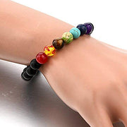Shining Diva Fashion Spiritual 8mm Lava Rock Beads with 7 Chakra Evil Eye Stylish Unisex Bracelet