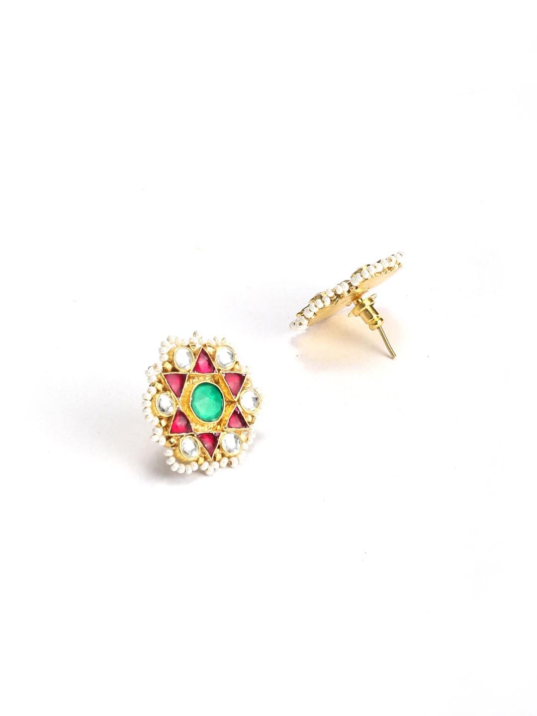 Priyaasi Ruby Kundan Beads Gold Plated Studs, rani, One Size (EAR-PR-50652)