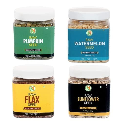 Nature Vit Raw Edible Seeds Combo,1.5 Kg|Boost Immunity With Healthy Chia,Pumpkin,Sunflower,Flax,Watermelon,Muskmelon|Each 250Gm [Jar Pack]
