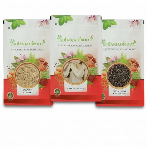 IndianJadiBooti Elite Oral & Respiratory Bundle: Mulethi Powder, Samundar Jhag & Kabab Chini – For Throat Soothing, Oral Hygiene & Congestion Relief – 100gm Each