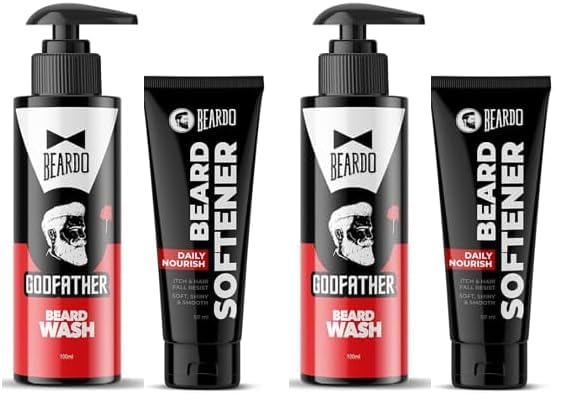 Beardo Beard Softener 50g with GodFather Beard Wash 100ml | Beard Conditioner Cream, Beard Shampoo for Men, Soft Smooth Beard Care, Men Grooming Combo (Pack of 4)