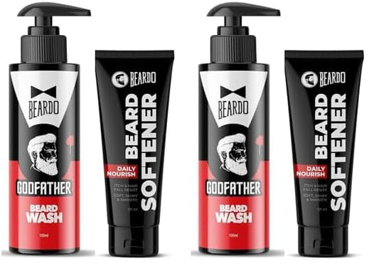Beardo Beard Softener 50g with GodFather Beard Wash 100ml | Beard Conditioner Cream, Beard Shampoo for Men, Soft Smooth Beard Care, Men Grooming Combo (Pack of 4)