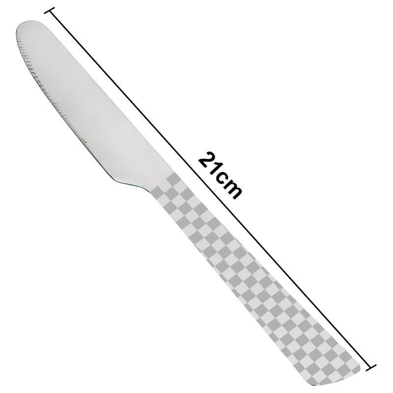 Parage 6 Pieces Stainless Steel Premium Dinner Knives, Butter Knife Set, Silver, Checks Design, 21 cm