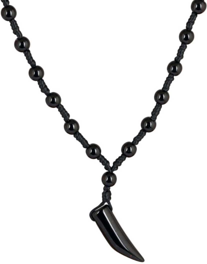 ASTRODIDI Black Beads Mirchi Shape Pendant and Black Beads Dhaga Mala Elephant Tusk Shape Black Cotton Dori With Pendant Black Beads Black Pendant for Unisex