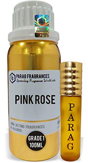 Parag Fragrances Pink Rose 100Ml Natural Attar (With Empty Fancy Bottles) Alcohol Free Grade 1 Natural Attar/Perfume Oil/Essential Oil For Clothes, Religious Use & Cosmetics Making