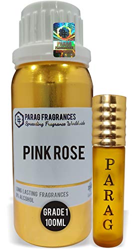 Parag Fragrances Pink Rose 100Ml Natural Attar (With Empty Fancy Bottles) Alcohol Free Grade 1 Natural Attar/Perfume Oil/Essential Oil For Clothes, Religious Use & Cosmetics Making