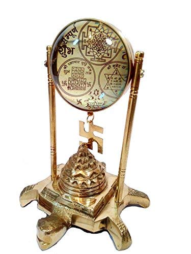 RUDRADIVINE Brass Tortoise Meru Vastu Yantra with 91 Pyramid Yantra
