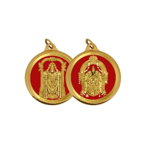 DIVINITI 24K Gold Plated Double-Sided Religious Pendant with Premium Gift Box, Spiritual Locket for Men & Women, Devotional Jewellery for Gifting & Everyday Wear | Padmavathi & Tirupati Balaji
