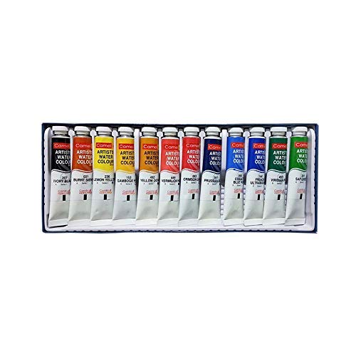 Camel Paint Brush Series 66 - Round Synthetic Gold, Set of 7 & Camel Artist's Water Color - 20Ml Each, 12 Shades