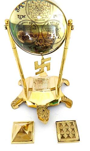 RUDRADIVINE Brass Tortoise Meru Vastu Yantra with 91 Pyramid Yantra