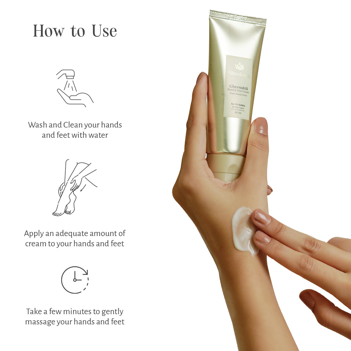 Sri Sri Tattva Gheesutrā Hand and Foot Cream - 60 ml by Shankara