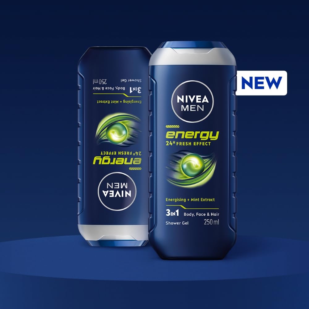 Nivea Men Body Wash, Energy With Mint Extracts, Shower Gel For Body, Face & Hair, 250ml