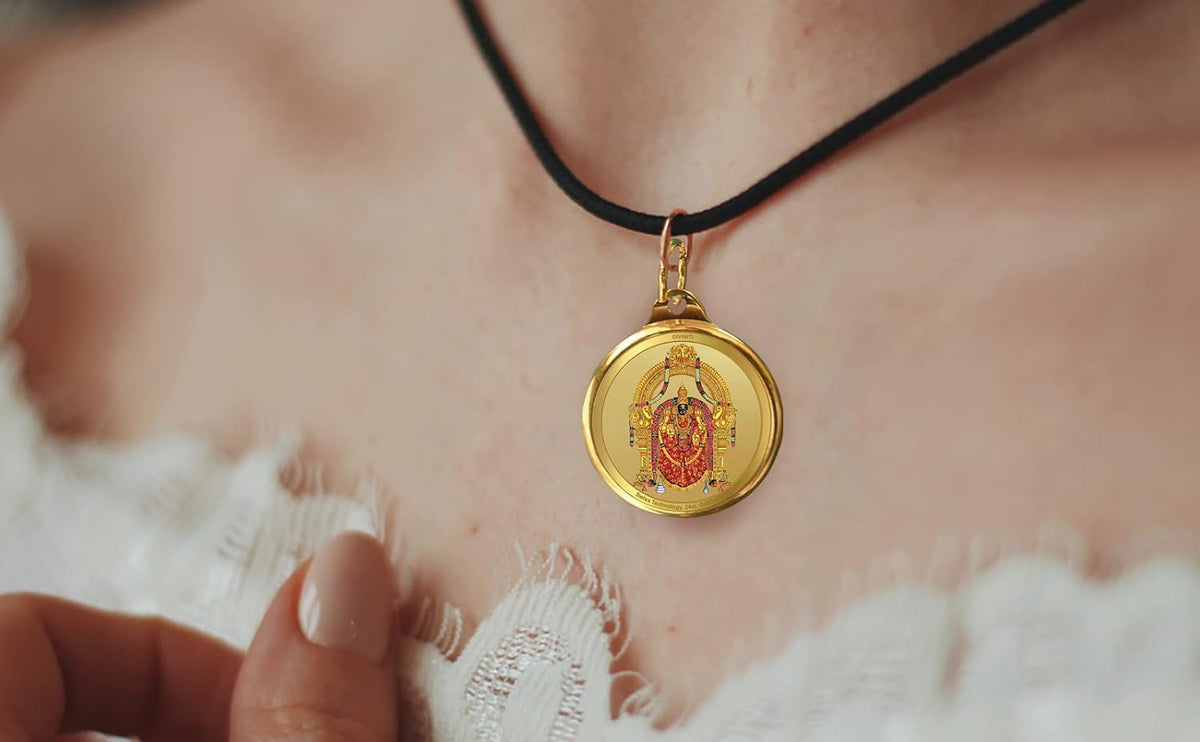 DIVINITI 24K Gold Plated Double-Sided Religious Pendant with Premium Gift Box, Spiritual Locket for Men & Women, Devotional Jewellery for Gifting & Everyday Wear | Padmavathi & Balaji