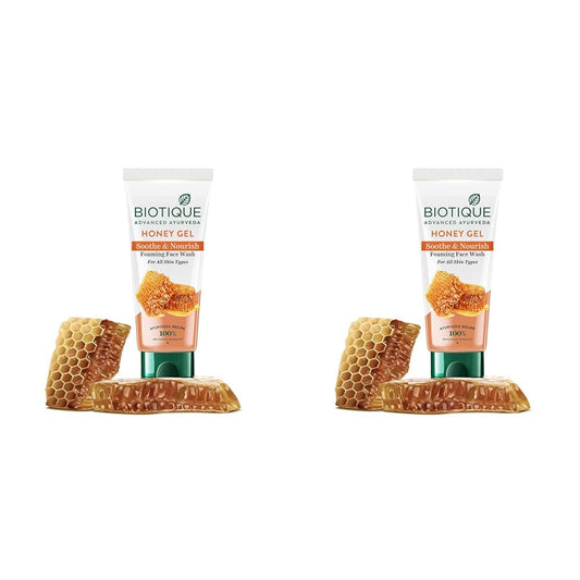 Biotique Honey Gel Soothe & Nourish Foaming Face wash | Soap Free Formula | Reduce Dryness | 100% Botanical Extracts | Suitable for All Skin Types | 100ml (Pack of 2)