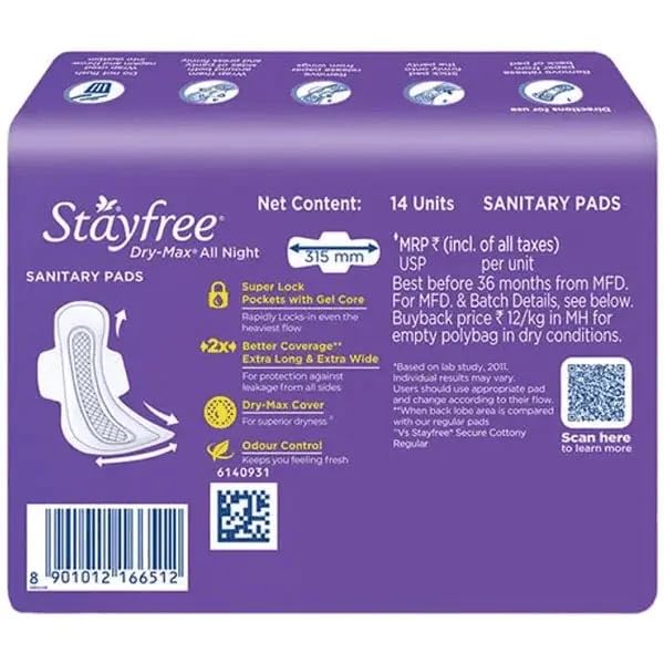 STAYFREE Dry Max All Night XL 14+14+14 Wings Sanitary Pad - (Pack of 3)