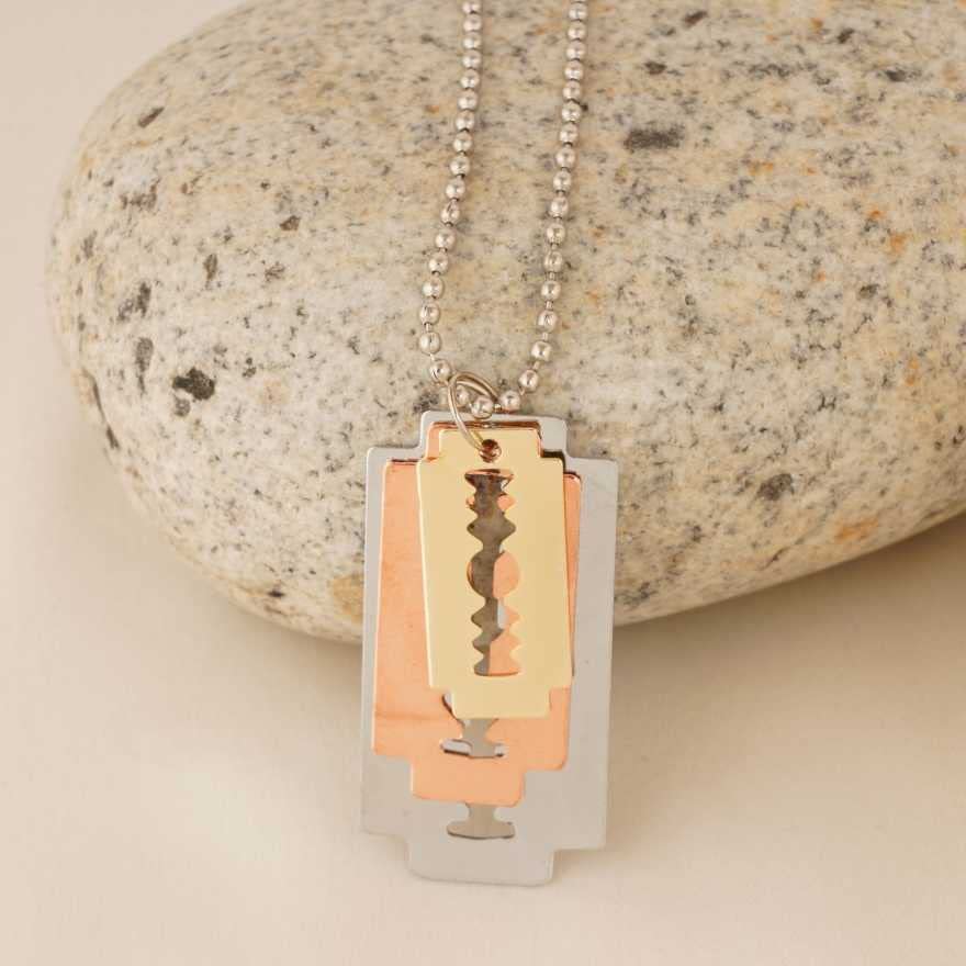 ASTRODIDI 3 Colour Tone Flat Blade Design Chain Pendant Locket Chain for Men and Boys