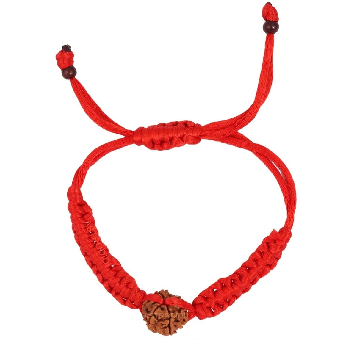 ASTRODIDI Nepali 4 Mukhi Rudraksha Beads Bracelet in Red Thread | Original Four Face Rudraksha Handmade Bracelet | Unisex Design for Men Women Boys and Girls