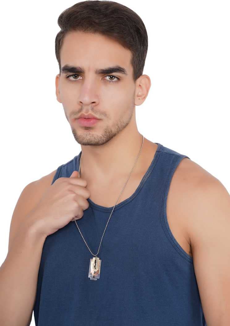 ASTRODIDI 3 Colour Tone Flat Blade Design Chain Pendant Locket Chain for Men and Boys